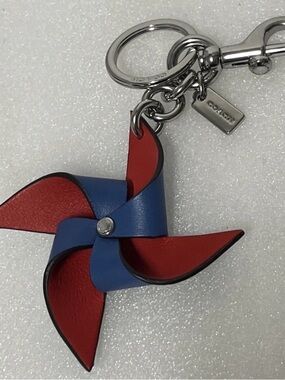 Coach Red & Blue Leather Pinwheel Key Charm